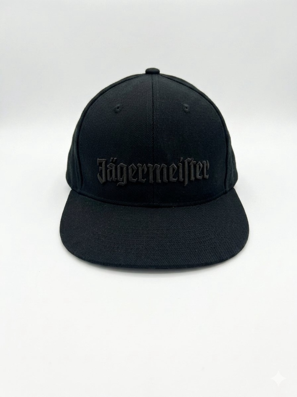 Jagermeister Hat Men S/M Black Good Embroidered Flat Brim Wool Blend Cap